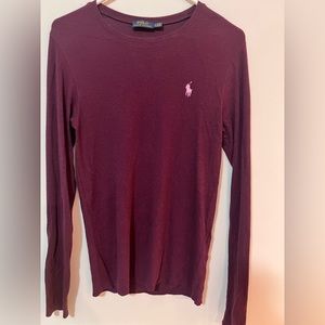 POLO Ralph Lauren Top | long sleeve burgundy with pink logo, rib stretch